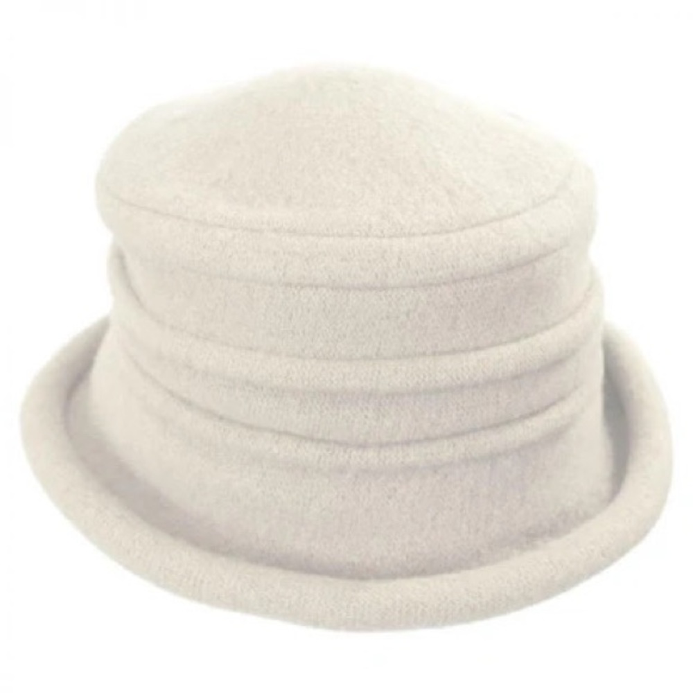 NWT Scala Womens Packable Boiled Wool Cloche Tula hat Ivory One Size